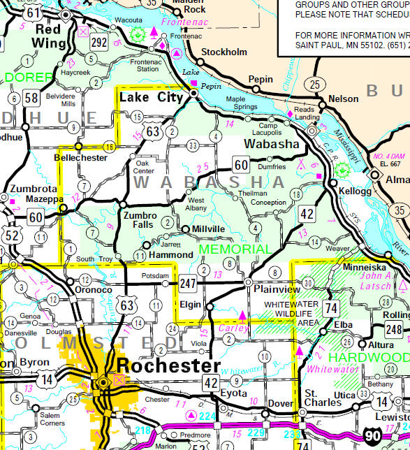 Minnesota State Highway Map of the Wabasha County Minnesota area