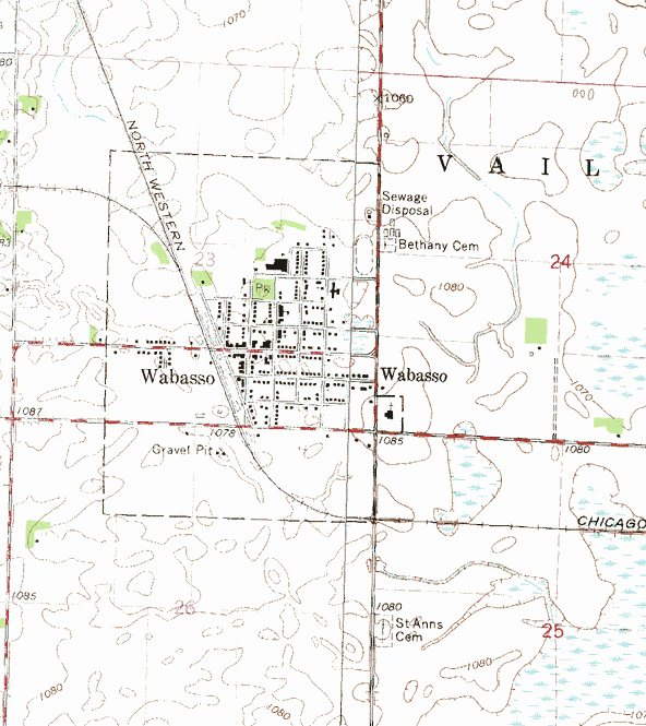 Topographic map of the Wabasso Minnesota area