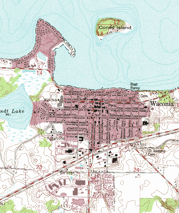 Topographic map of the Waconia Minnesota area