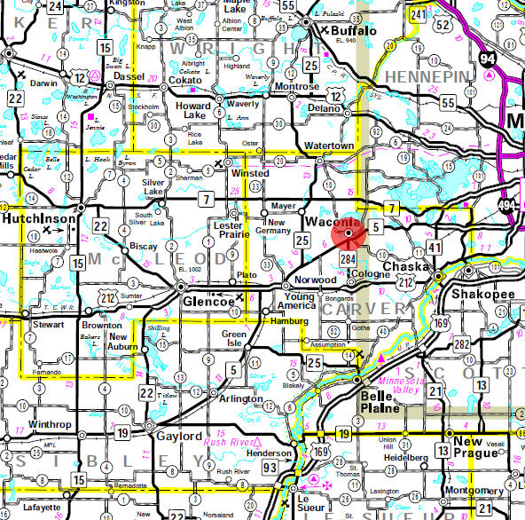 Minnesota State Highway Map of the Waconia Minnesota area