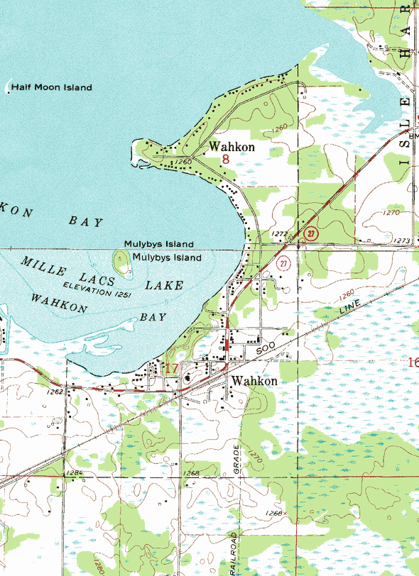 Topographic map of the Wahkon Minnesota area