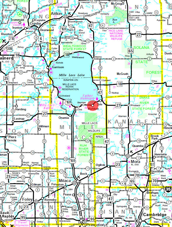 Minnesota State Highway Map of the Wahkon Minnesota area 
