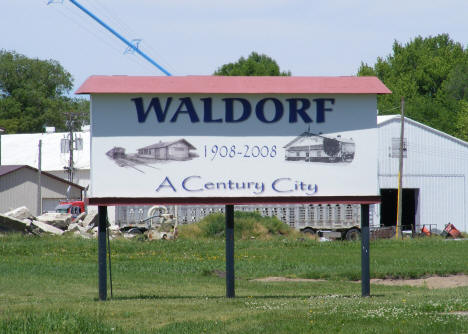 Welcome sign, Waldorf Minnesota, 2010