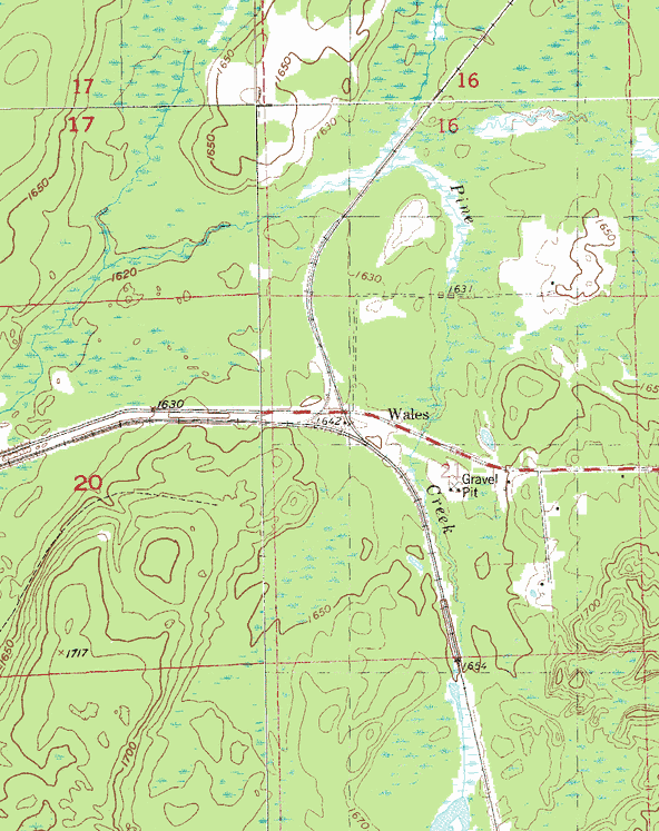 Topographic map of the Wales Minnesota area