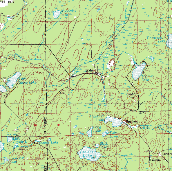 Topographic map of the Wales Minnesota area