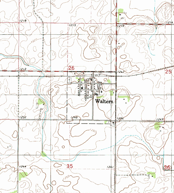 Topographic map of the Walters Minnesota area