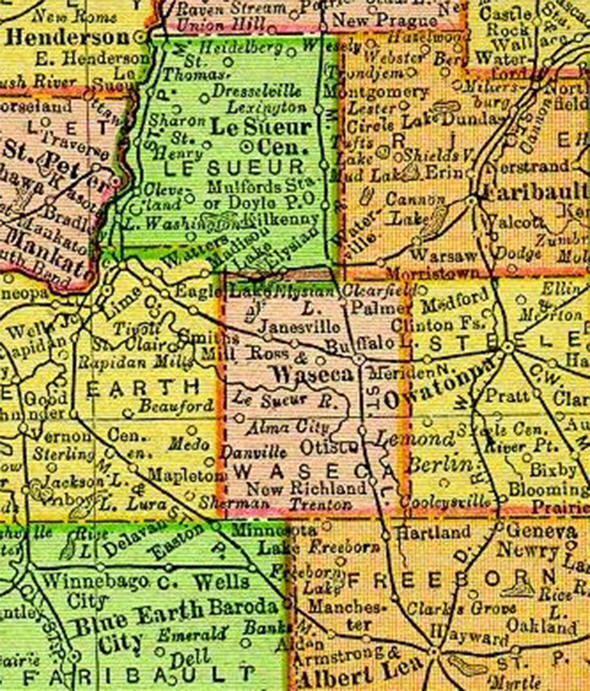 1895 Map of Waseca County Minnesota