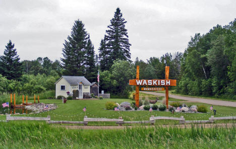 Welcome sign and Post Office, Waskish Minnesota, 2009
