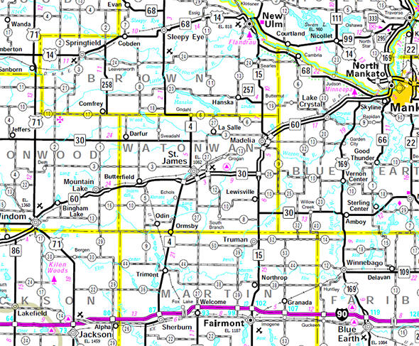 Minnesota State Highway Map of the Watonwan County Minnesota area