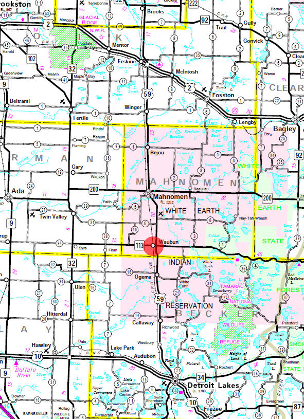 Minnesota State Highway Map of the Waubun Minnesota area