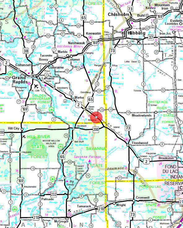 Minnesota State Highway Map of the Wawina Minnesota area