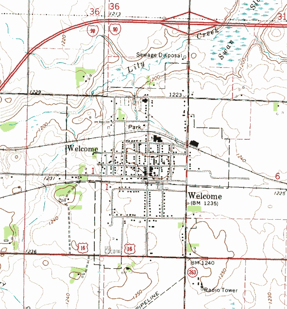 Topographic map of the Welcome Minnesota area