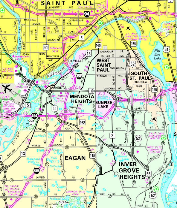 Minnesota State Highway Map of the West St. Paul Minnesota area