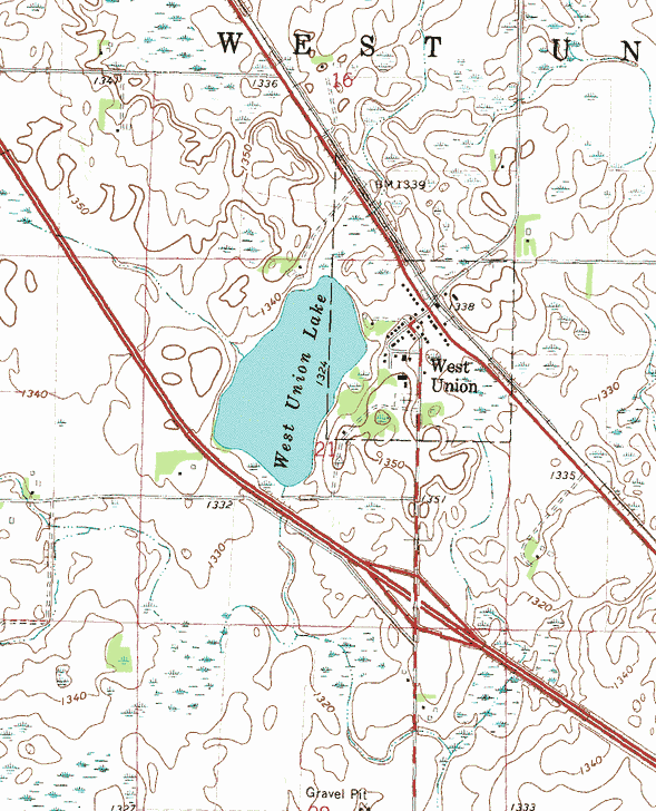 Topographic map of the West Union Minnesota area