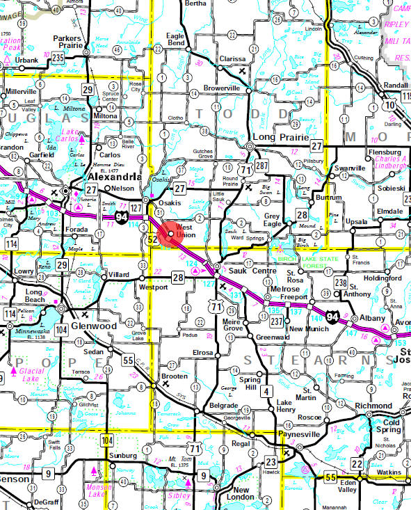 Minnesota State Highway Map of the West Union Minnesota area