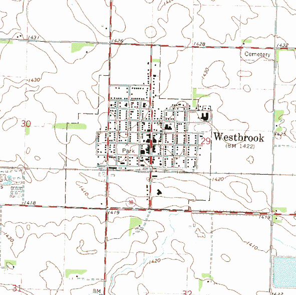 Topographic map of the Westbrook Minnesota area