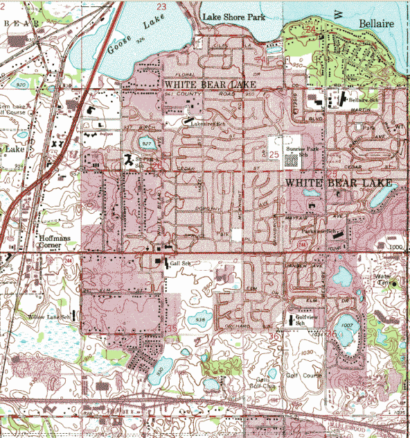 Topographic map of the White Bear Lake Minnesota area
