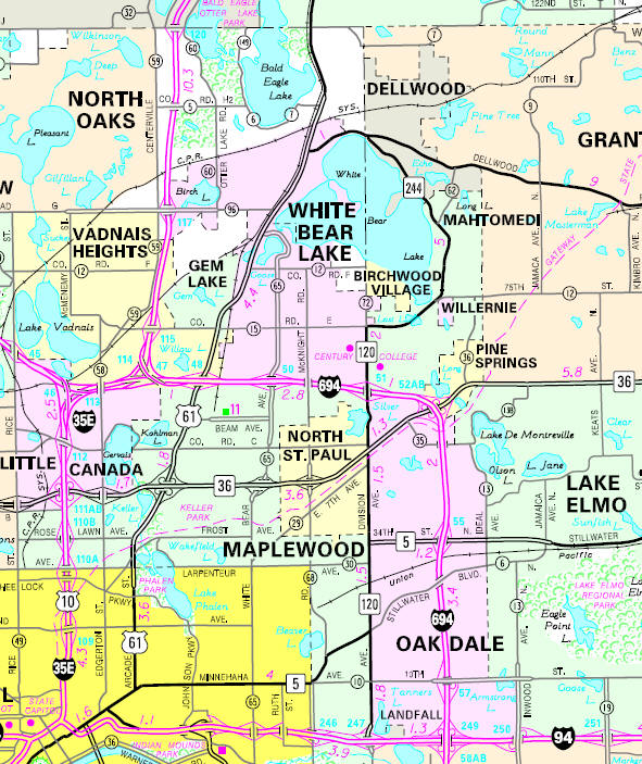 Minnesota State Highway Map of the White Bear Lake Minnesota area