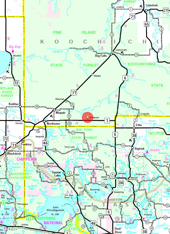 Minnesota State Highway Map of the Wildwood Minnesota area