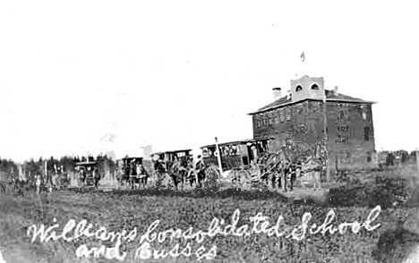 Consolidated School and Buses, Williams Minnesota, 1905
