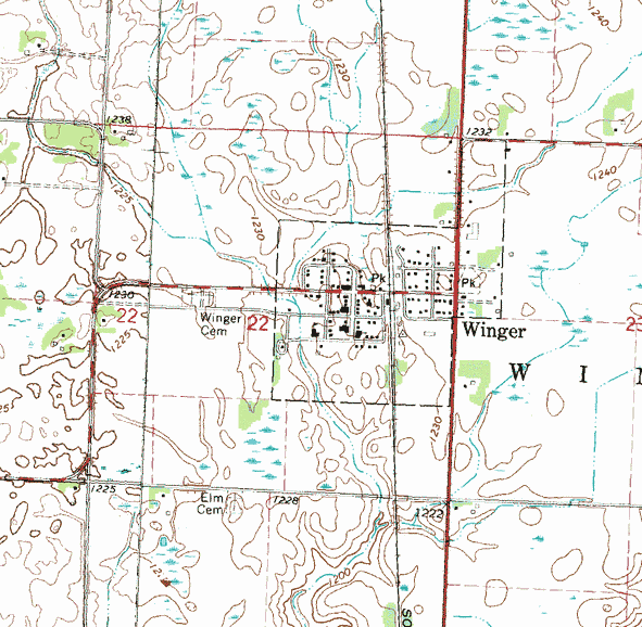 Topographic map of the Winger Minnesota area