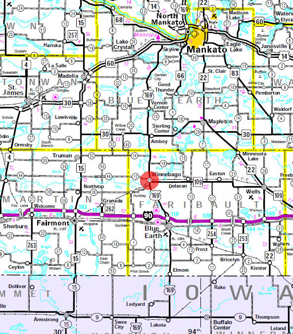 Minnesota State Highway Map of the Winnebago Minnesota area