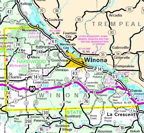 Minnesota State Highway Map of the Wabasha County Minnesota area