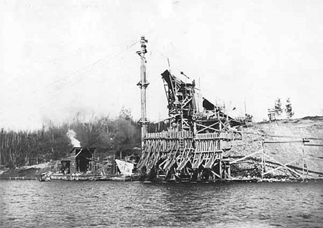 Gravel plant and pit on north shore of Fall Lake used in the construction of the dam and power plant on south shore of Fall Lake near Winton Minnesota, 1922