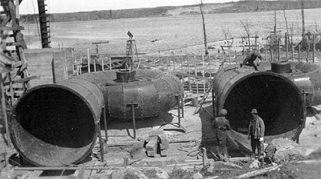 Dam and power plant construction on Fall Lake near Winton Minnesota, 1922