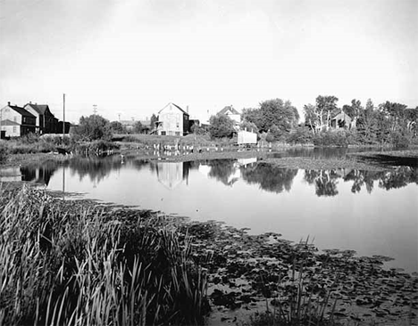 Buildings along the Shagawa River, Winton Minnesota, 1954