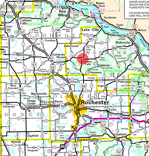 Minnesota State Highway Map of the Zumbro Falls Minnesota area