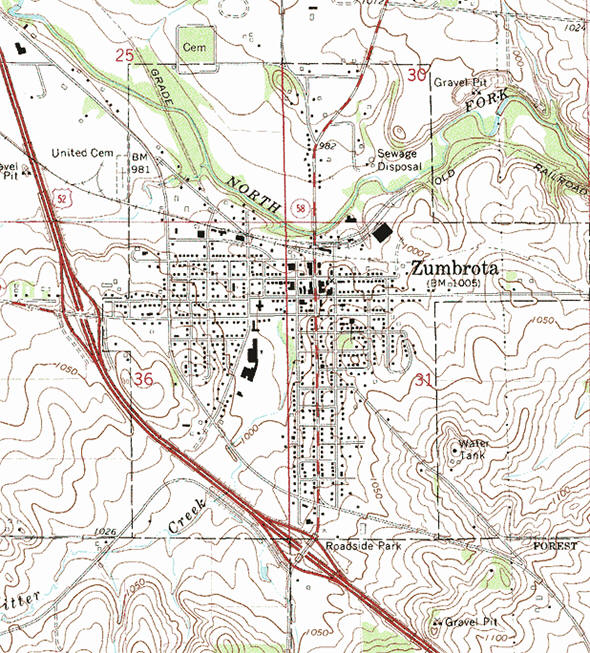 Topographic map of the Zumbrota Minnesota area