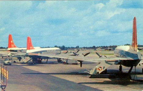 Propeller driven Northwest airplanes, Minneapolis-St Paul airport, Minnesota, 1950's