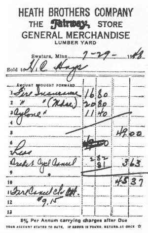 Heath Brothers Company Receipt  -  Courtesy Ken Gobel 