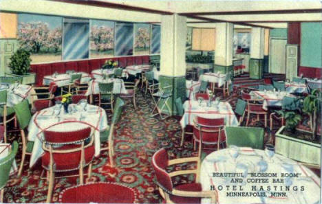 Blossom Room and Coffee Bar, Hotel Hastings, Minneapolis Minnesota, 1948
