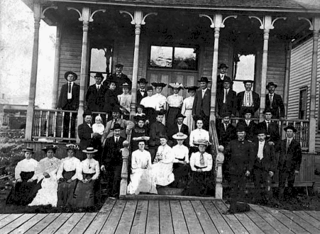 Finnish Lutheran congregation in front of Finnish Temperance Hall, Mountain Iron Minnesota, 1896