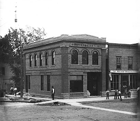 Bank and restaurant, Fulda Minnesota, 1910