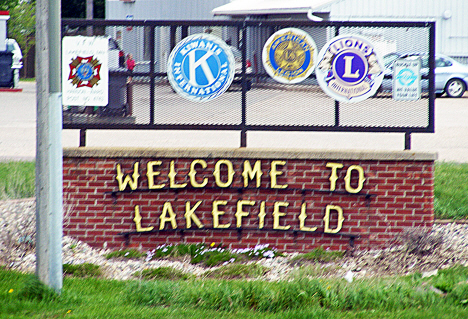 Welcome sign, Lakefield Minnesota, 2014