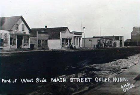 West side of Main Street, Oklee Minnesota, 1910's