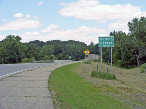 Population sign on US Highway 169, Vernon Center Minnesota, 2014