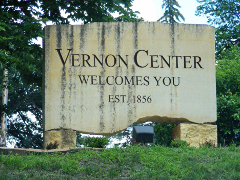 Welcome sign, Vernon Center Minnesota, 2014