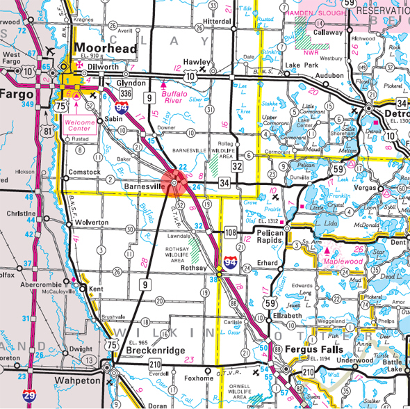 Minnesota State Highway Map of the Barnesville Minnesota area