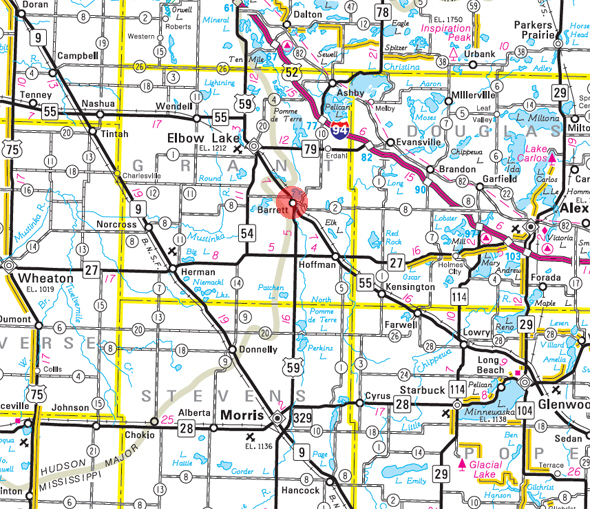 Minnesota State Highway Map of the Barrett Minnesota area