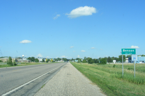 City limits and population sign, Benson Minnesota, 2014