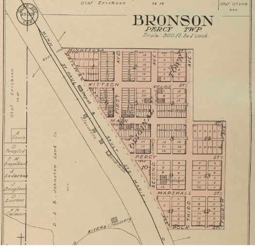 Map of Bronson Minnesota, 1912
