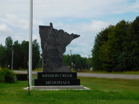 Mission Creek Memorials sign, Brook Park Minnesota, 2018
