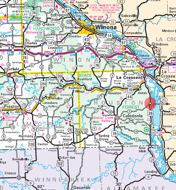 Minnesota State Highway Map of the Brownsville Minnesota area 