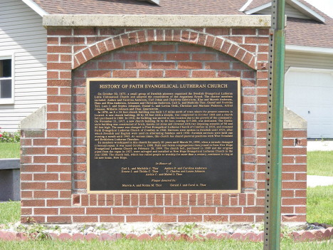 Marker at site of Faith Evangelical Lutheran Church, Comfrey Minnesota, 2014