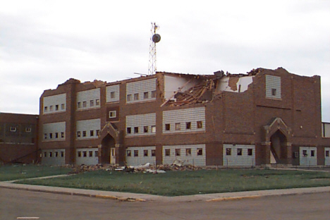 Comfrey School after tornado, Comfrey Minnesota, 1998