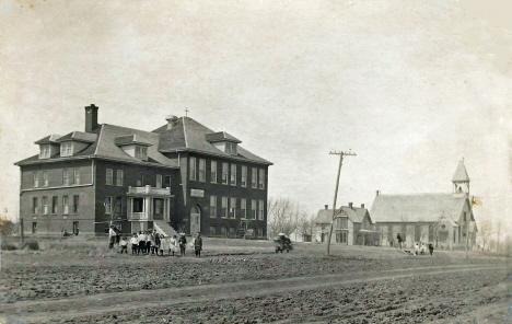 Immaculate Heart of Mary convent, school, rectory, & first church, Currie Minnesota, 1910